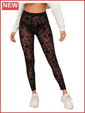 Sheer Mesh Floral High Waist Leggings Stretchy Yoga Pants